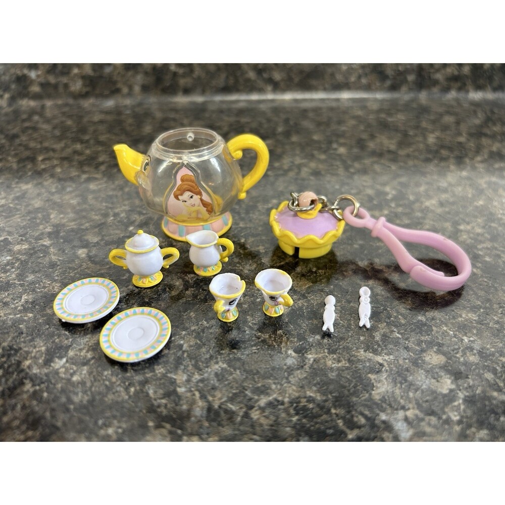 Rare Disney Beauty & The Beast Mrs Potts Chip Miniature Tiny Tea Set Keychain